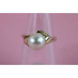 1950s 14ct gold pearl ring Size M (4.2g)