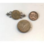 3 Antique silver coins brooched