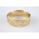 Vintage 9ct gold metal core cuff bangle (53g)