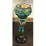 Jardiniere on stand, approx measurements, 38.5 inches tall, width point of jardiniere 15 inches