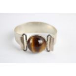 Vintage .925 sterling silver 1970s modernist tigers eye cuff bangle