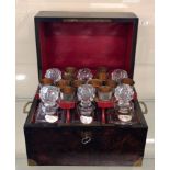 Fine Antique French liquor tantalus fitted with 6 cut glass decanters with mother of pearl labels