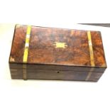 Large antique brass bound writing box measures approx 50cm by 25cm height 18cm