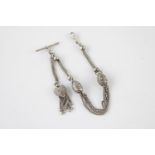 Antique silver albertina watch chain with heart tassel (19g)