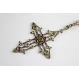 Vintage sterling silver oversized cross set with peridot, garnet and amethyst