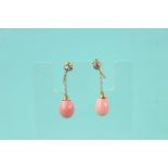 9ct gold screwback pink pastel drop earrings (2.6g)