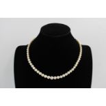 Vintage graduated cream pearl necklace w/ diamond set 9ct white gold clasp