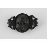 Victorian carved jet Bacchus / Dionysus cameo brooch