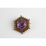 Antique 14ct gold ornate amethyst paste brooch