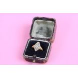 Mid Victorian 15ct gold seed pearl navette ring, size J (3.5g)