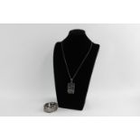 Vintage .835 silver textured modernist pendant necklace & bracelet set