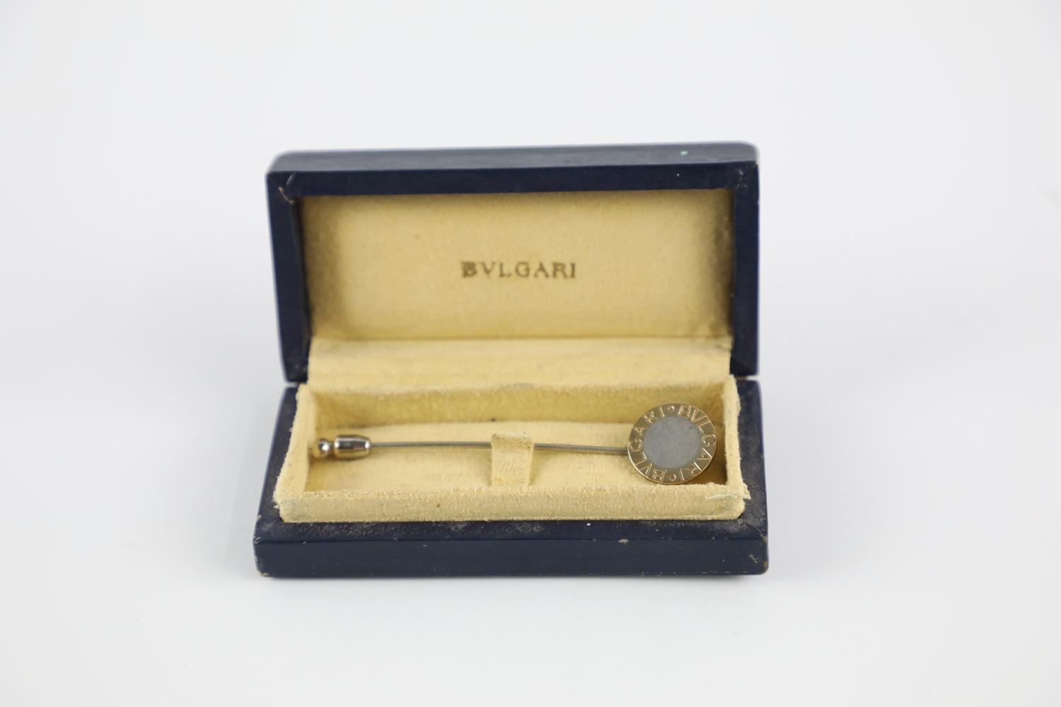 Vintage Bvlgari sterling silver & 18ct gold stick pin brooch in original box