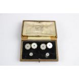 Antique 9ct and 18ct Gold Mother of Pearl and Sapphire Set Cufflinks and Studs in Original Box