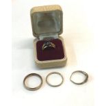 4 gold dress rings includes 18ct gold blue stone ring and 3 x 9ct rings