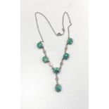 Antique art deco sterling silver & foiled glass drop necklace (8.3g)