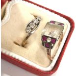 18ct Diamond ring and gold art deco stone set ring