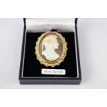 Antique highly detailed shell cameo of Dante Alighieri set in a 14ct gold and pearl set frame (XRF