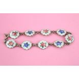 Norway sterling silver guilloche enamel flower panel bracelet (9g)