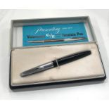 Vintage Waterman C/F black fountain pen w/ 14ct gold nib, original box