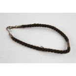 Antique woven hair mourning watch chain w/ gold plated engraved finals