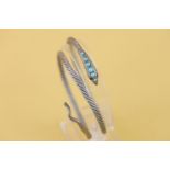 Silver art deco Egyptian revival snake bangle set with turquoise & garnet (41.6g)