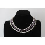 14ct gold clasped pearl and amethyst collar necklace (53g)