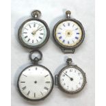4 Victorian silver ladies fob watches spares or repair