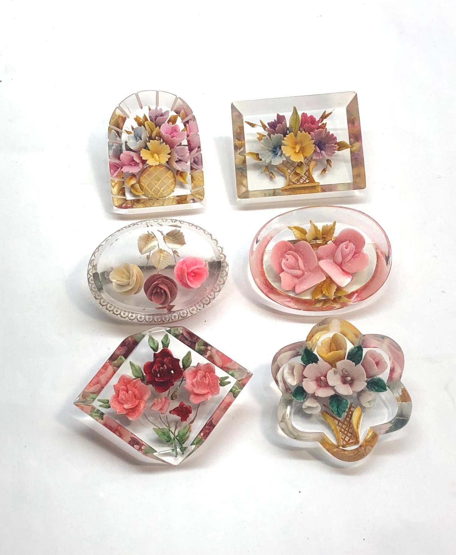 6 Vintage Lucite brooches