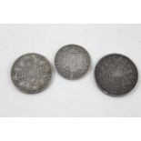 3 Antique British Queen Victoria silver coins inc crown, double florin Etc 63g