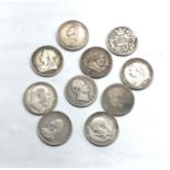 10 Pre 1920 silver shillings