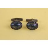 Vintage sterling silver moss agate cabochon cufflinks with ornate frame