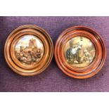 2 Antique english pot lids one titled country quarters both framed