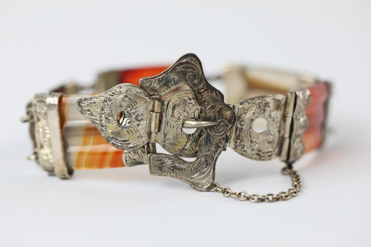 Victorian banded agate & silver buckle bracelet - Image 3 of 4