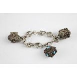 Vintage .900 silver ornate fancy link bracelet w/ gemstone charms inc. opening