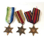 3 x WW2 medals w/ original ribbons inc Burma Star, Atlantic Star, Africa Star