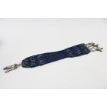 Antique cut steel bead and blue cotton crochet misers purse