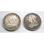2 Victorian silver crowns 1893 and 1899