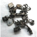 Vintage silver charm bracelet and charms weight 71g