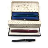 3 x Assorted vintage Parker fountain pens inc lady, slimfold, original boxes