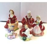 5 Small Royal Doulton figures Judith Goody two shoes Mary had a little lamb Valerie home again