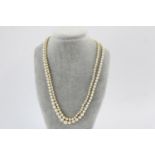 Vintage graduated double strand pearl necklace w/ marcasite set .925 sterling silver clasp in