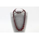 True Antique 1920 Dark Cherry AMBER BEAD NECKLACE Graduated Oval Beads Measuring approx. 54cm in