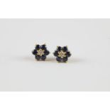 18K sapphire & diamond flower stud earrings