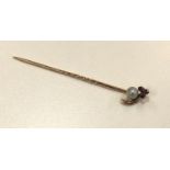 Antique Edwardian 18ct rose gold ruby & pearl stick pin (1.5g)