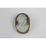 Vintage carved mother of pearl cameo in 9ct gold framed brooch / pendant
