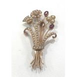 Patriotic Victorian 9ct gold seed pearl and rhodolite garnet floral emblems of the British Isles