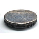 Large early 19th cent continental white metal snuff box measures approx 86mm by 65mm gold gilt lined