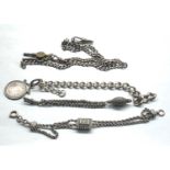 Selection of antique silver watch chains and Albertina parts