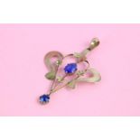 Art Nouveau 9ct gold blue paste lavalier pendant (1.5g)