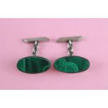 Mid century modernist sterling silver malachite cufflinks (21g)